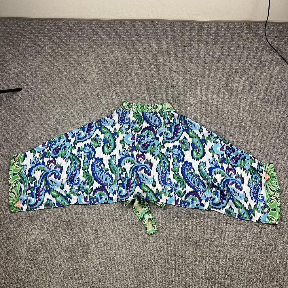 Nordstrom Rack Kimono Cardigan Womens One Size Blue Green Paisley Ikat Crop Boho - Picture 2 of 10